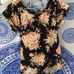 Black & coral floral blouse.